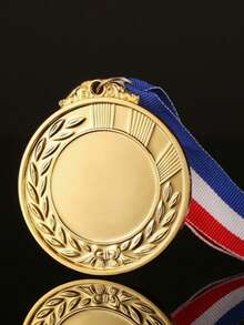 4 Customizable Gold Blank Medals With Blue And Red Ribbons - Personalized Winner Awards For Sports, Outdoor Activities, Sports Awards, Elegant Design, Durable Metal, Sports Award Set, Outdoor Activity Decoration, Classic Medal Design, Polished Surface - Gold - View 4
