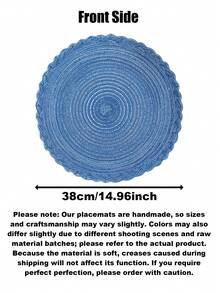 1/4/6/8/12pcs Bohemian Style Woven Round Placemats, Solid Color Braided Lace Edge Non-Slip Table Mats, Home Kitchen Decor Bowl Plate Cup Coasters, Suitable For Holiday Party Birthday Celebration Wedding Dinner Home Decoration - Blue - View 4