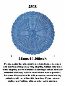 1/4/6/8/12pcs Bohemian Style Woven Round Placemats, Solid Color Braided Lace Edge Non-Slip Table Mats, Home Kitchen Decor Bowl Plate Cup Coasters, Suitable For Holiday Party Birthday Celebration Wedding Dinner Home Decoration - Blue - View 13