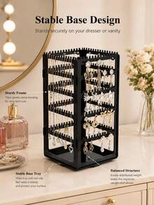 Rotating Earring Storage Rack, Multi-Sided Jewelry Display Stand With Hanging Slots And Base Tray, Large Capacity Earring, Necklace, Bracelet Organizer, Suitable For Stud Earrings, Dangle Earrings And Various Small Accessories, Vanity Storage - Multicolor - View 5