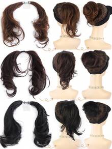 Synthetic Self Wrapping DIY Ponytail Hair Bun Design ﻿Women Fluffy Wavy Curly Ponytail Chignon Hair Bun With Comb Teeth, Soft High Temp Fiber Clip In Updo Hairpiece Daily Hairstyle - Multicolor - View 8