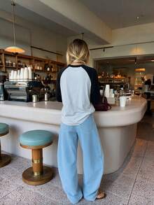 Women's Ribbed Knit Long Sleeve Raglan Round Neck Regular Fit Pullover Casual Top, Autumn - Grey - View 6