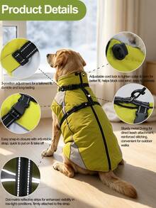 Metglad Dog Winter Coat, All‑In‑One Harness Pet Cold‑Weather Jacket, Night Reflective Dog Snow Coat, Fleece‑Lined Belly‑Protection Outdoor Vest For Small Medium Large Dogs - Mustard Yellow - View 8