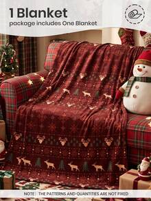 1件裝聖誕樹法蘭絨毯，單面印花，柔軟輕盈，聖誕卡通圖案，舒適易打理，多用途毯，適用於臥室、沙發、書房和宿舍，房間裝飾，聖誕家居裝飾，完美的節日生日禮物 - 彩色 - 查看 4