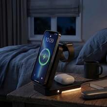 3-In-1 Foldable Wireless Charging Stand With Ambient Light, Portable Travel & Storage, Multi-Device Wireless Charger, Perfect Gift - Multicolor - View 8