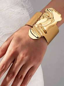 1pc Vintage Abstract Geometric Quirky Personalized Exaggerated Creative Design Portrait Bracelet - Gold - View 1