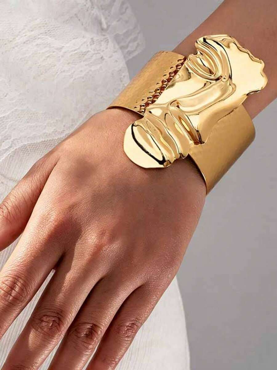 1pc Vintage Abstract Geometric Quirky Personalized Exaggerated Creative Design Portrait Bracelet - Gold - View 1