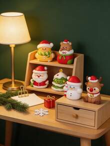 1pc Christmas Decoration Scene Setup Santa Claus Desktop Resin Figurine Small Gift Atmospheric Holiday Present - Multicolor - View 5