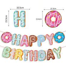 This 28-Piece Party Decoration Set Features A Donut Theme And Includes 15 Pennants, 12 Small Props, And 1 Large Prop. It Is Perfect For Decorating And Serving As A Photo Backdrop For A Dessert-Themed Birthday Party. - A - View 10