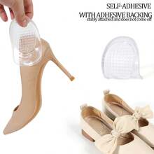 1 Pair Soft Half-Size Heel Pads, Unisex Self-Adhesive Shock-Absorbing Invisible Height-Increasing Pressure-Relieving Heel Cushions For Sports - Clear - View 1