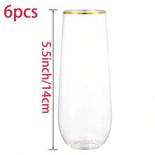 1/6/12pcs Transparent Gold Rim Champagne Glasses, Champagne/Cocktail Glasses, Reusable Unbreakable Acrylic Wine Glasses, Suitable For Weddings, Bachelor Parties And Various Party Events - View 14