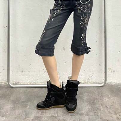 2026 IS Women's Wedge Platform Sneakers Invisible 8 Cm Wedge Heel Genuine Leather High Top Color Contrast Casual Fashion Street Shoes For All