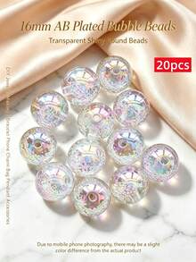 20pcs/Pack 16mm Mixed Color AB Plated Bubble Beads, Large Hole Round Acrylic Beads, Suitable For Jewelry Making, DIY Necklace, Bracelet, Keychain, Bead Pen, Handmade Crafts, Personalized Gifts - Multicolor - View 13