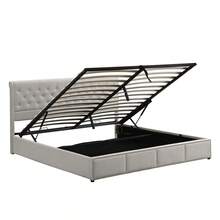 Upholstered Bed,King Size Bed,With Hydraulic Lever, Functional Storage Bed, Rivet Decoration, Without Mattress, Linen - LIGHT GREY + Linen + 150cm*200cm - View 8