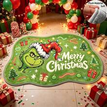 The Grinch 聖誕主題羊絨質感浴室地墊，加厚吸水浴室墊，玄關門墊，聖誕裝飾禮物 - 查看 3