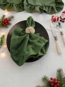 2/6/12pcs Christmas Style Red & Green Ruffled Placemats, Soft & Breathable, Suitable For Dining Table Setting, Coffee Table Decor, Picnic Arrangement, Wedding & Holiday Decoration 30x45/40x40 - Multicolor - View 3