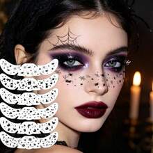 6 Sheets Halloween Party Face And Eye Temporary Tattoo Stickers, Featuring Bats, Ghosts, Black Cats And Spiders, Suitable For Halloween Party - Black - View 1