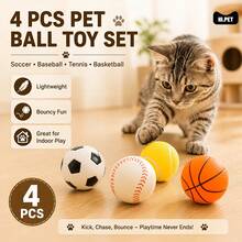 4 Buah Mainan Bola Basket Kucing, Bola Pantul Interaktif untuk Hewan Peliharaan, Mainan Latihan untuk Mengatasi Kebosanan di Dalam Ruangan - Jeruk - View 2