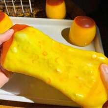 1pc Cute Pudding Squishy Toy, Soft Slow Rebound Stress Relief Squeeze Toy - Yellow - Pudding Handmade Squishy Ball - View 4