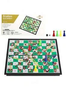 Magnetic Snakes And Ladders Game Set, Foldable Portable Design, Lightweight And Easy To Carry, Travel Game Set Gift, Family Entertainment Toy - Green - View 4