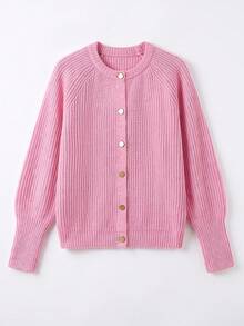 SEREN Comfortable Women's Pink Cardigan, Long Sleeve Regular Fit Crew Neck Sweater, Button Front Design, Suitable For Autumn - Pink - View 8