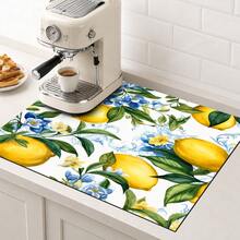 1pc Lemon Pattern Diatomaceous Earth Absorbent Dish Drying Mat, Pastoral Style, Suitable For Kitchen Countertop, Home Dining Table Decor, Coffee Machine Mat, Breakfast Mat, Table Mat And Holiday Party Decoration - Multicolor - View 3