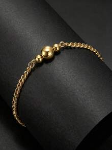1pc Men's Business Minimalist Stainless Steel Bracelet With Solid Round Bead Decor, Suitable For Daily Wear, Birthday Gift Accessory - Yellow Gold - View 2