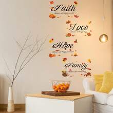 4pcs Thanksgiving Fall Harvest Wall Decal, Faith Love Hope Family Inspirational Quote Sticker, Maple Leaf Turkey Pumpkin Removable PVC Wall Sticker For Autumn Home Room Decor - Wall Stickers - View 2