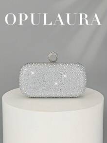 OpulAura 女士水钻装饰晚宴手拿包，闪亮的盒状手提包搭配金属链条，是婚礼、派对、圣诞节、万圣节舞会和夜间活动的理想之选。也是生日、情人节和聚会的理想礼物。可用作斜挎包、手提包、手拿包，也可用作化妆包。完美的婚礼必备单品，可与毕业礼服和正式礼服完美搭配。 - 銀色 - 查看 1