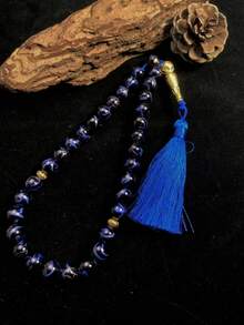 1pc 33pcs Colorful Landscape Pattern Artificial Crystal Round Beads Muslim Prayer Beads, Vintage Gold Accessory With Blue Silk Tassel, Handheld Prayer Beads For Worship And Meditation - Multicolor - View 10