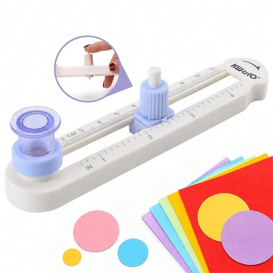 1pc 360° Rotating Manual Circle Cutter, DIY Adjustable Round Cutting Tool, Cuts Diameter 2–20cm/0.79–7.9in, With Inch/Cm Dual Scale, Transparent Center Positioning Window And Non-Slip Base, Suitable For Photo Paper, Cardstock, Labels, Scrapbooking And Card Making - Single Piece - View 1
