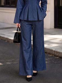 Women's Autumn High Waist Wide Leg Denim Jeans, Casual Straight Leg Pants - Blue - View 1