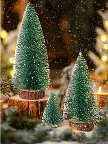9pcs Mini Christmas Tree Artificial Christmas Decorations, Desktop Decor For Christmas Party, Holiday Home Handmade Decoration, Winter New Year Room Living Room Decor - Green - View 9