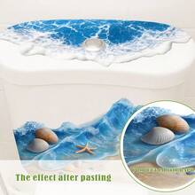 1pc 2D Beach Wave Pattern Toilet Wall Sticker, Bathroom Restroom Partial Decoration Waterproof Decal - Multicolor - View 8