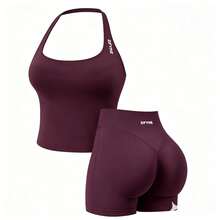 Women Two-Piece Outfits - Grape Purple (Vest + Shorts) - View 2