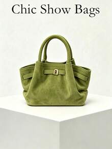 European And American Fashion Design Suede Buckle Bucket Bag, Women's Autumn/Winter Shopping, Commuting, Party Gift Handbag - Green - View 2