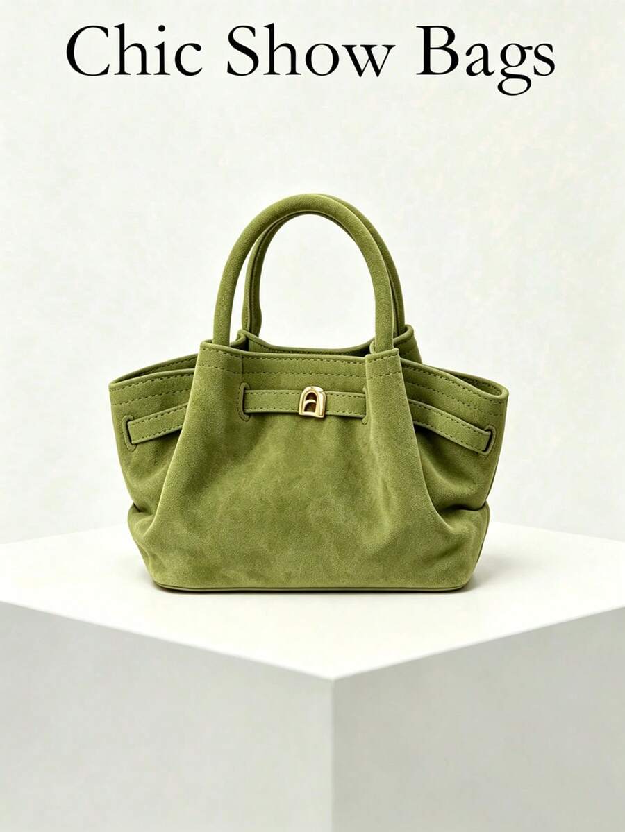 European And American Fashion Design Suede Buckle Bucket Bag, Women's Autumn/Winter Shopping, Commuting, Party Gift Handbag
