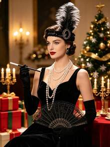 7-Piece 1920s Vintage Women's Costume Set - Halloween Party Outfit - Multicolor - View 2