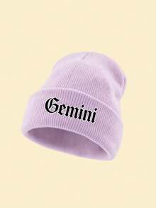 1pc Women's Cuffed Knitted Beanie Hat With 12 Zodiac Sign Print, Soft Stretchy Warm Fall Winter Ladies Headwear, Versatile Cap For Urban Walks - Purple - View 15