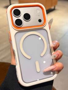 豪華吸震防摔 3N1 磁吸透明壓克力手機殼 短繩款 相容 iPhone 17 Pro Max 17 Pro 17 16 Pro Max 16 Pro 16 15 Pro Max 15 Pro 15 14 Pro Max 14 Pro 14 13 Pro Max 13 Pro 13 12 Pro Max 12 Pro 12 11 無線充電 高品質防震防摔保護殼 - 白橘色 - 查看 2