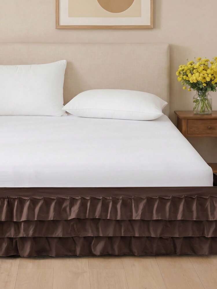 1pc Mocha Three Layer Lotus Leaf Edge Bed Skirt (1 Piece), Simple Daily Classic Style, Comfortable And Breathable Polyester Fiber Suitable For All Seasons, Ideal For Bedroom Settings And Home Decoration, Ruffle Bedding, Minimalist Decor - Mocha Brown - View 8