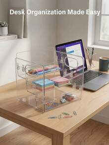 3-Layer Transparent Acrylic Cosmetic Storage Box, Large Capacity Makeup Display Rack, Desktop Drawer Organizer, Made Of Transparent Acrylic Material, Layered Design, Can Store Lipstick, Eye Cream, Cushion, Lotion, Makeup Brushes, Etc.; Equipped With Handle, Convenient To Access, Ideal Choice For Home Storage - Multicolor - View 5