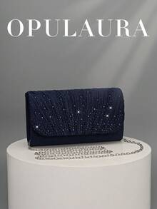 OpulAura 华丽水晶装饰链条手提包，磁扣设计，优雅时尚派对包，适合女士生日派对、正式晚宴、舞会礼服等场合，是新娘送礼会、婚礼手拿包、派对包的最佳优雅之选，完美搭配节日派对礼服、晚礼服和亮片裙，是派对、婚礼、舞会、正式晚宴/宴会的理想之选。 - 藏蓝色 - 查看 1
