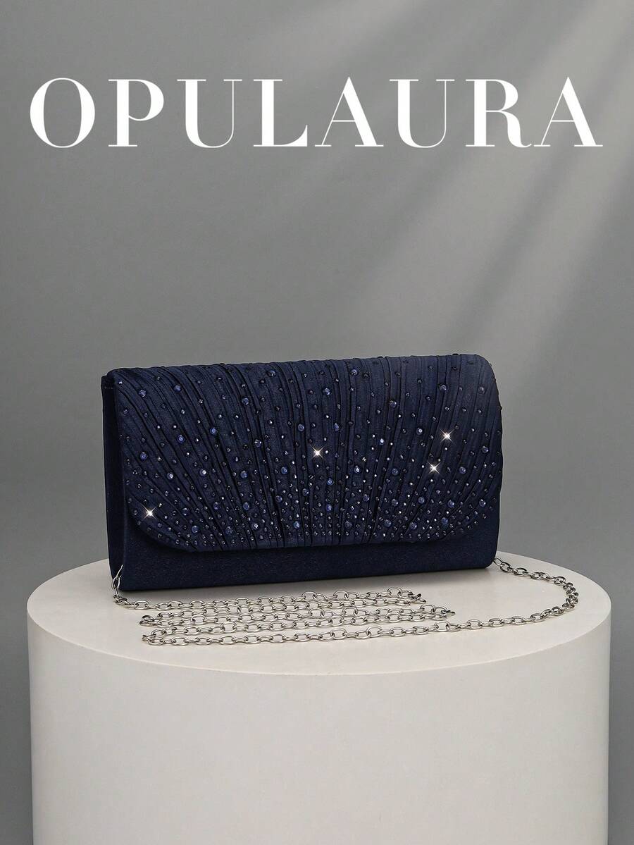 OpulAura 华丽水晶装饰链条手提包,磁扣设计,优雅时尚派对包,适合女士生日派对、正式晚宴、舞会礼服等场合,是新娘送礼会、婚礼手拿包、派对包的最佳优雅之选,完美搭配节日派对礼服、晚礼服和亮片裙,是派对、婚礼、舞会、正式晚宴/宴会的理想之选。 - 藏蓝色 - 查看 1
