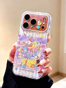 Sanrio 角色系列動物粉色條紋甜美風手機殼，適用於 Apple 17/17 Pro Max/16/15/14/13/12/11，全包覆防震保護殼 - 彩色 - 查看 4