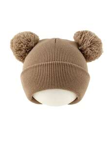 1 buah Topi Rajut Pom Pom Berbulu Lucu untuk Anak Perempuan Usia 3-8 Tahun, Topi Beanie Warna Polos, Topi Rajut Lembut dan Hangat untuk Anak Perempuan, Aksesori Kepala Luar Ruangan Musim Dingin - MultiWarna - View 11