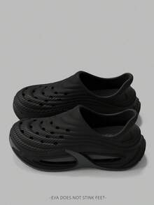 Men's Slip-On Hollow Perforated Quick-Dry EVA Garden Sandals, Summer Beach Shower Slides - Black - View 4