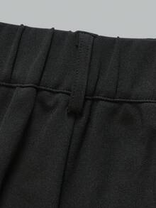 DONICY Women's Black High-Waisted Single-Button Pleated Wide-Leg Cropped Suit Pants, Draped Loose Commuter Office Trousers, All-Season Daily Wear - Black - View 4