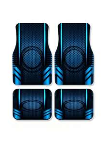 Blue Hexagonal Pattern Car Floor Mats 4pcs Universal Fit Futuristic Design Auto Interior Mat Set For Most Cars Stylish Vehicle Floor Protection Cushion Car Interior Decoration Accessory - A - View 5
