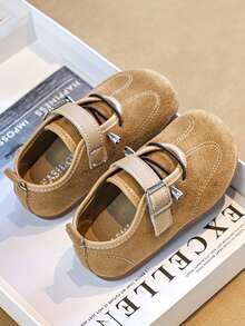 Vintage Suede Girls' Mary Jane Shoes, Lightweight Buckle Baby Shoes - Camel - View 6